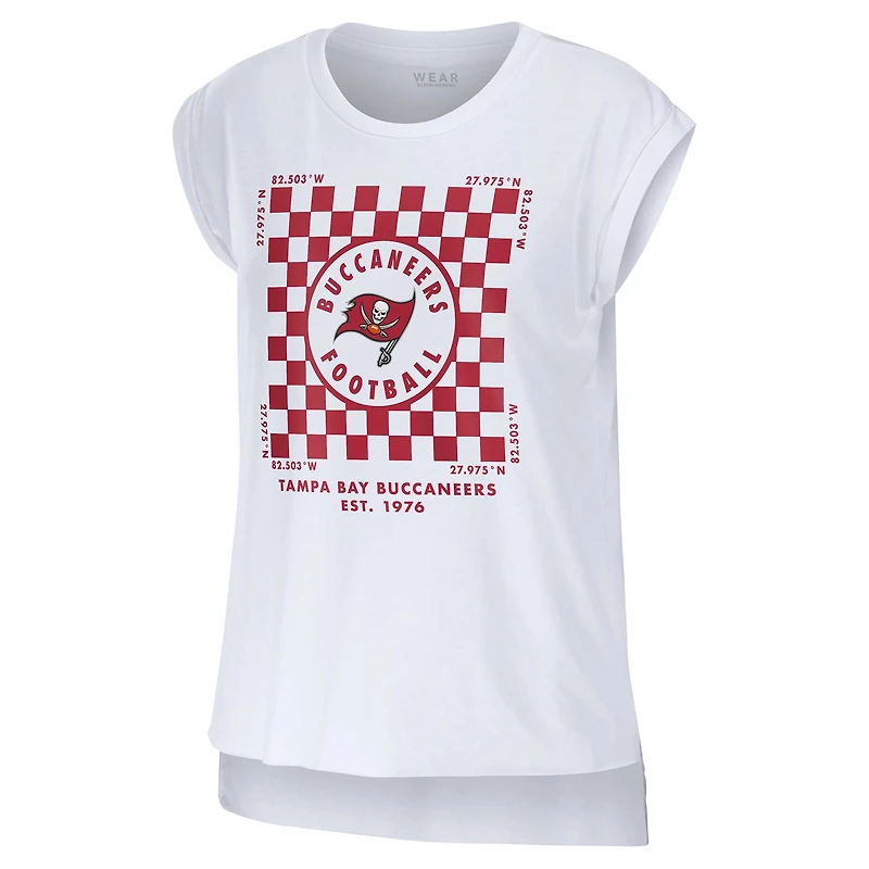 Women's WEAR by Erin Andrews White Tampa Bay Buccaneers Checker Muscle Tank Top