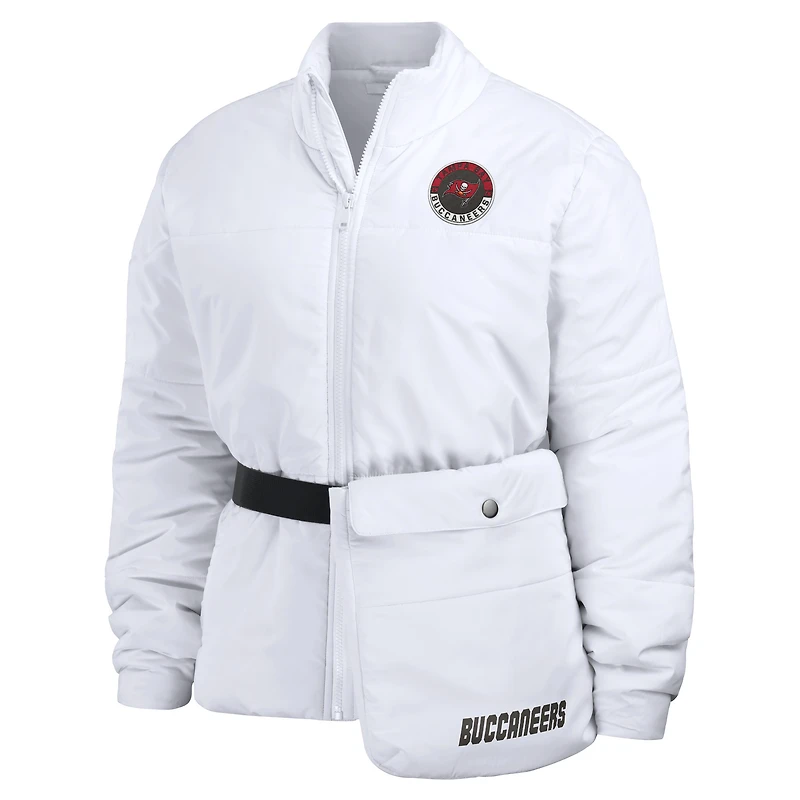 WEAR by Erin Andrews - Doudoune blanche à fermeture éclair intégrale Packaway des Buccaneers de Tampa Bay pour femmes