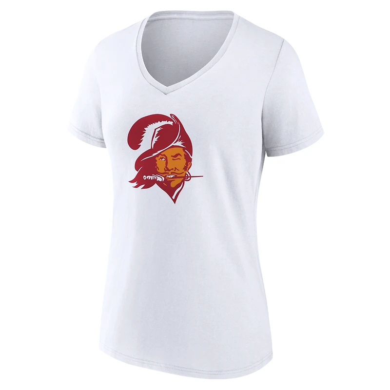 T-shirt blanc authentique classique à col en V pour femmes des Buccaneers de Tampa Bay, avec nom et numéro personnalisés