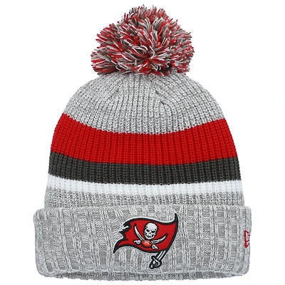 Bonnet en tricot à revers pour jeunes Tampa Bay Buccaneers New Era gris chiné avec pompon