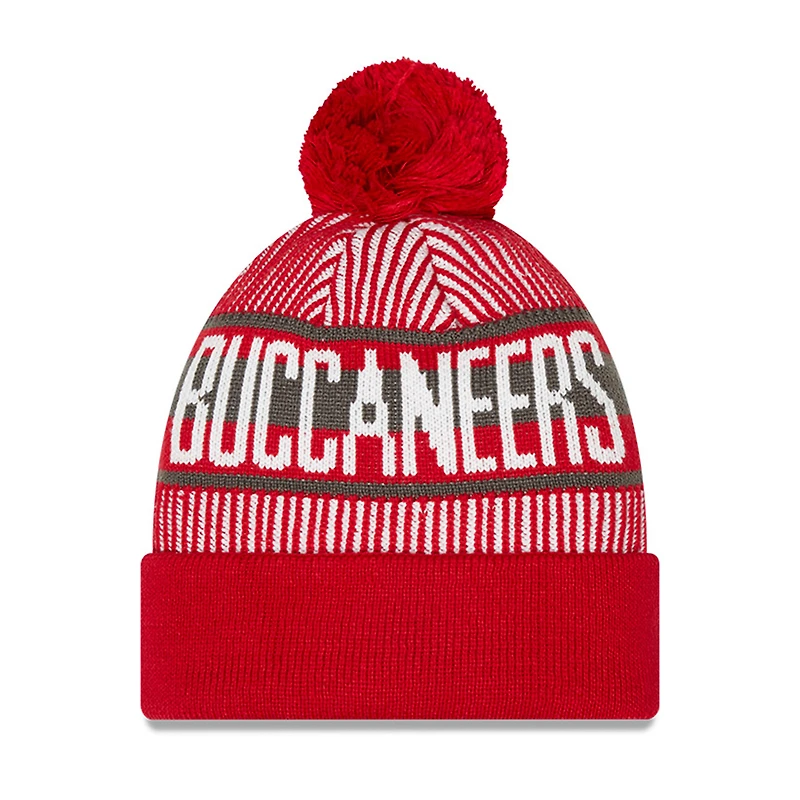 Youth New Era Red Tampa Bay Buccaneers Striped Cuffed Knit Hat with Pom