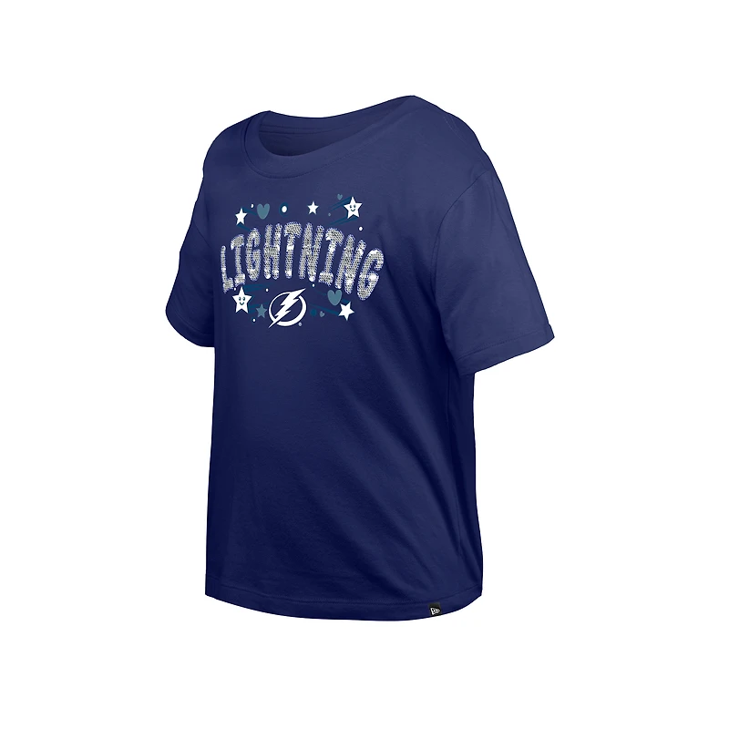 T-shirt à paillettes bleu Tampa Bay Lightning Flip pour fille New Era Youth