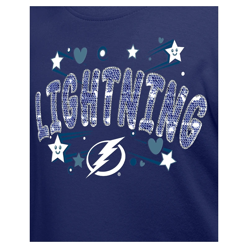T-shirt à paillettes bleu Tampa Bay Lightning Flip pour fille New Era Youth