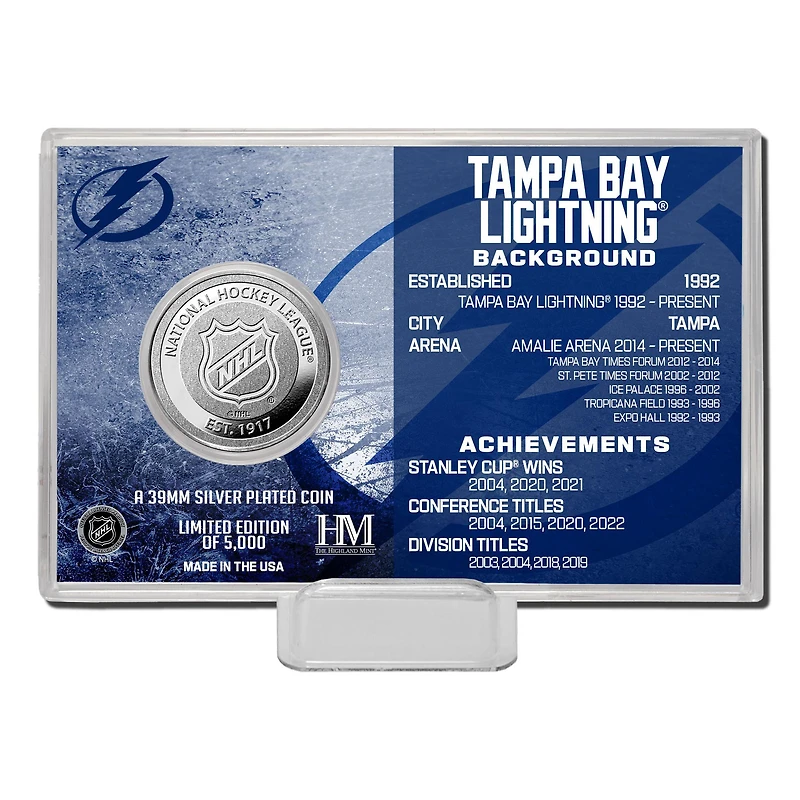 Carte de pièce de monnaie Highland Mint Tampa Bay Lightning Histoire de l'équipe