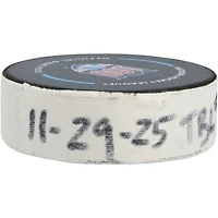 Rondelle de but utilisée par Jake Guentzel, joueur du Lightning de Tampa Bay, lors du match contre les Rangers de New York le 29 novembre 2025