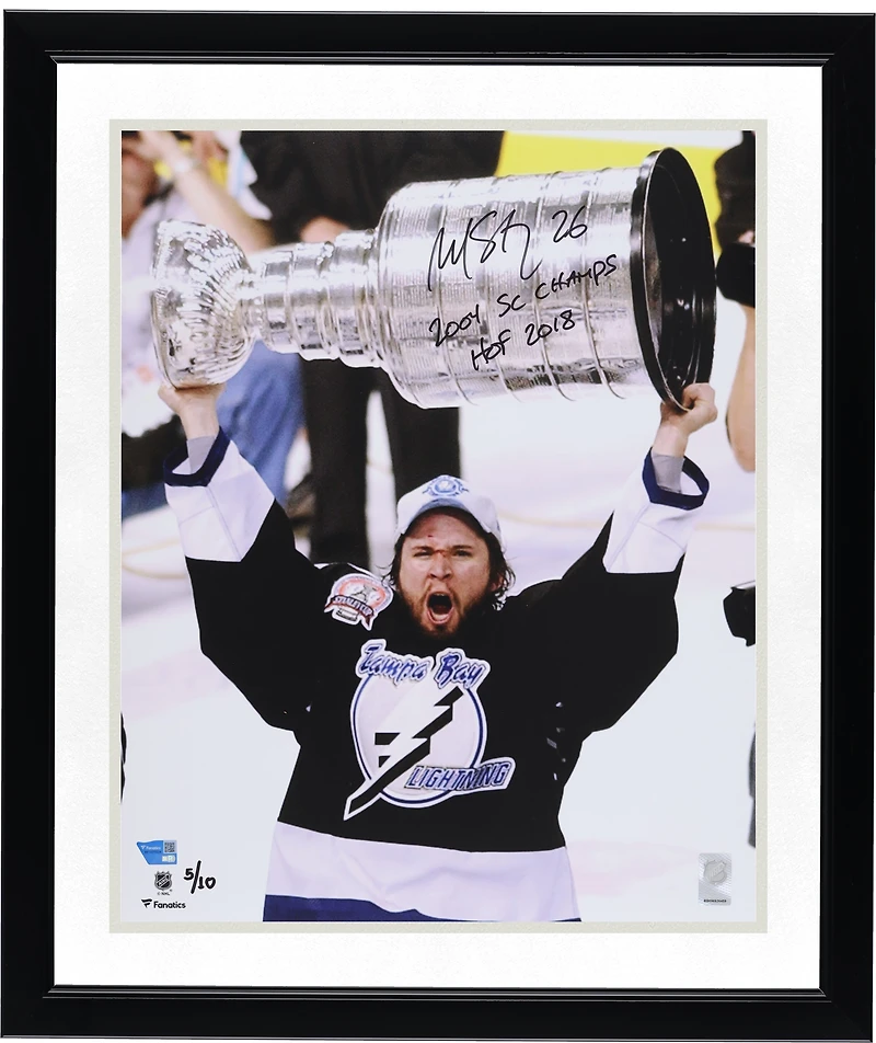 Martin St. Louis Tampa Bay Lightning Autographed 16" x 20" Raising Cup Photograph with Multiple Inscriptions - Limited Edition of 10