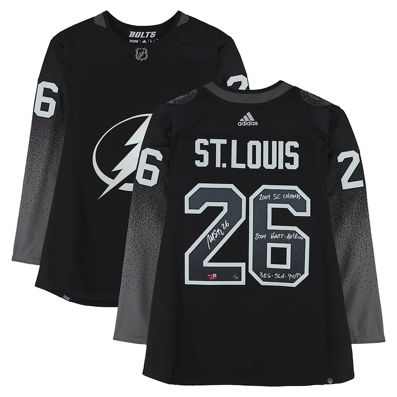 Martin St. Louis Tampa Bay Lightning Autographed Black Alternate adidas Jersey with Multiple Inscriptions