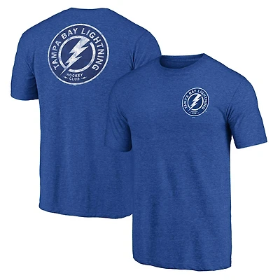 T-shirt tri-blend bleu chiné Fanatics pour homme avec logo vieilli sur l'épaule et le Lightning de Tampa Bay