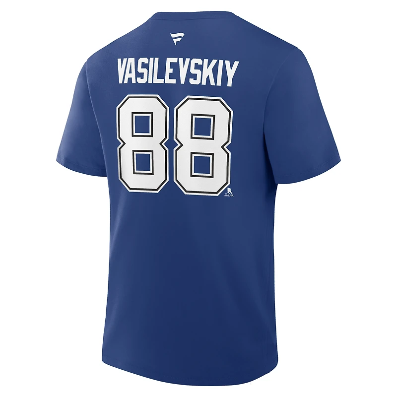 Men's Fanatics Andrei Vasilevskiy Blue Tampa Bay Lightning Authentic Stack Name & Number T-Shirt