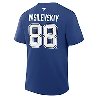 Men's Fanatics Andrei Vasilevskiy Blue Tampa Bay Lightning Authentic Stack Name & Number T-Shirt