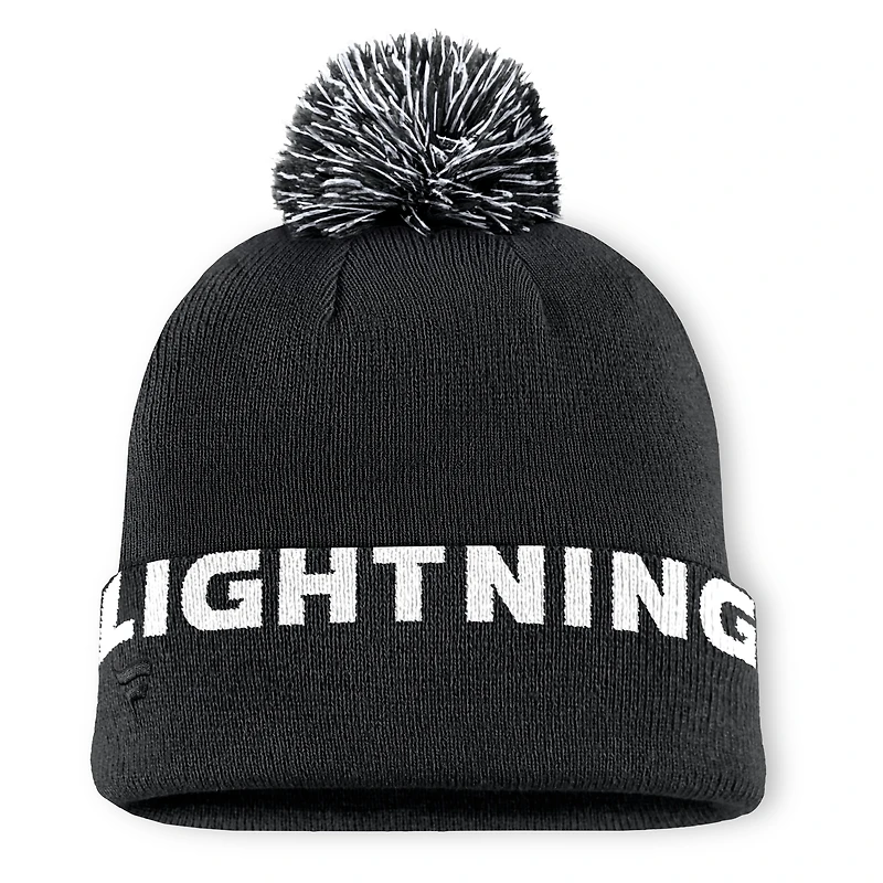 Bonnet en tricot à revers haut avec pompon Fanatics Tampa Bay Lightning noir pour homme