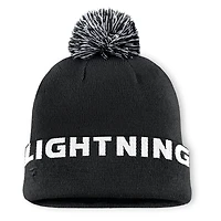 Bonnet en tricot à revers haut avec pompon Fanatics Tampa Bay Lightning noir pour homme