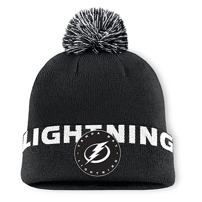 Bonnet en tricot à revers haut avec pompon Fanatics Tampa Bay Lightning noir pour homme