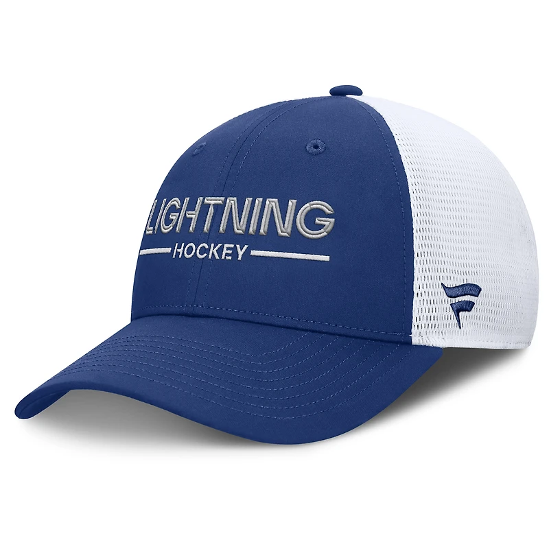 Men's Fanatics Blue/White Tampa Bay Lightning Authentic Pro Rink Lockup Adjustable Trucker Hat