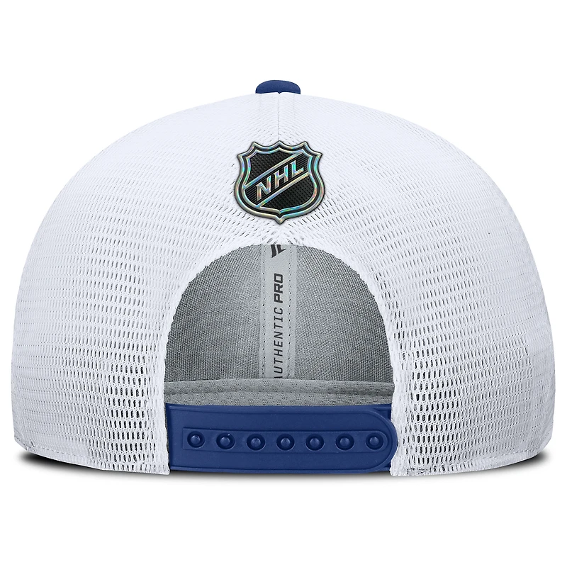 Men's Fanatics Blue/White Tampa Bay Lightning Authentic Pro Rink Lockup Adjustable Trucker Hat