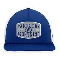 Casquette Snapback de camionneur avec patch frontal en mousse Tampa Bay Lightning Fanatics bleu/blanc pour hommes