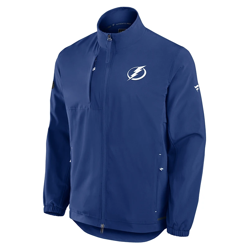 Veste d'entraîneur entièrement zippée authentique Pro Rink Fanatics Blue Tampa Bay Lightning pour homme