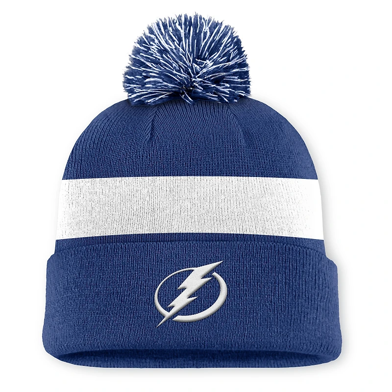 Bonnet en tricot à revers et pompon authentique Pro Rink bleu Tampa Bay Lightning Fanatics pour homme
