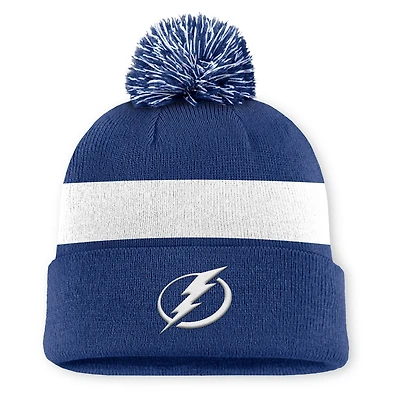 Bonnet en tricot à revers et pompon authentique Pro Rink bleu Tampa Bay Lightning Fanatics pour homme