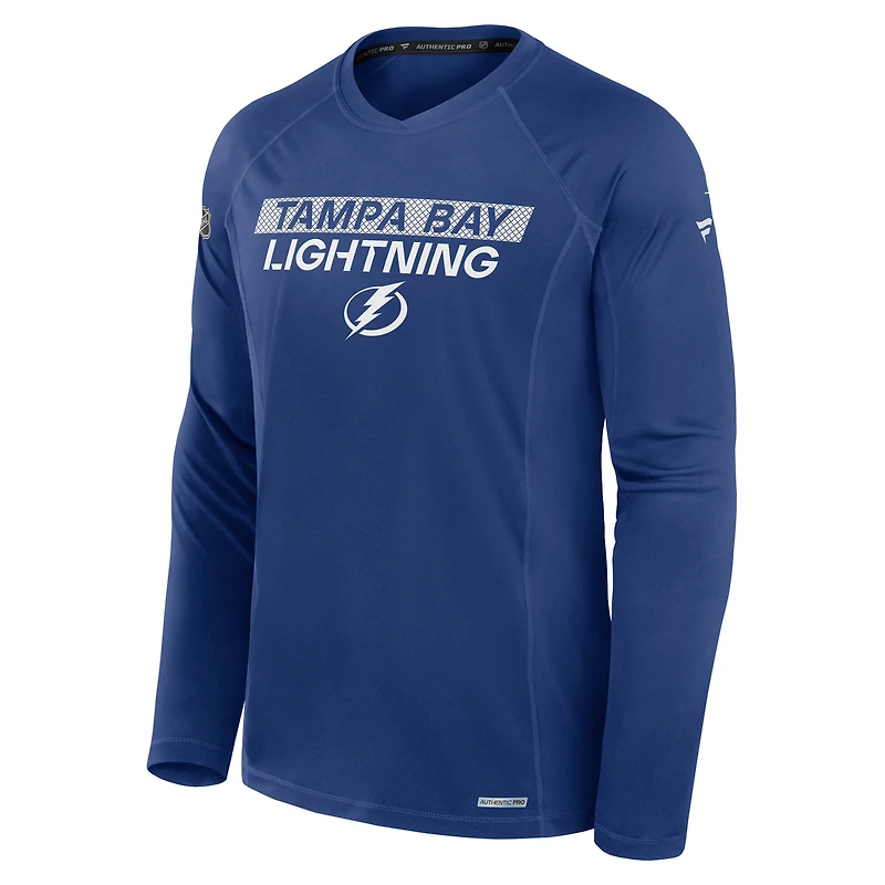 T-shirt à manches longues raglan authentique Pro Rink Tech bleu Fanatics pour homme, Lightning de Tampa Bay