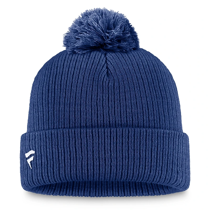 Bonnet en tricot à revers avec logo principal du Lightning de Tampa Bay bleu Fanatics pour homme et pompon