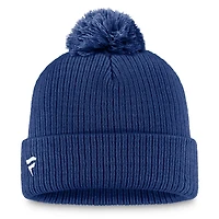 Bonnet en tricot à revers avec logo principal du Lightning de Tampa Bay bleu Fanatics pour homme et pompon