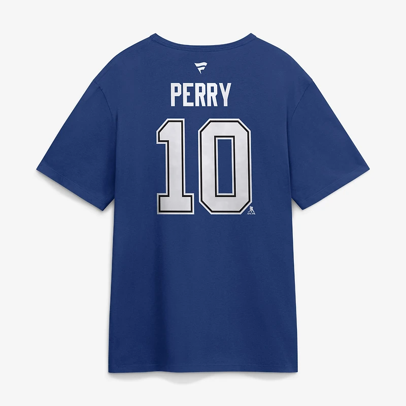 T-shirt authentique Fanatics Corey Perry bleu Tampa Bay Lightning pour homme, avec nom et numéro superposés