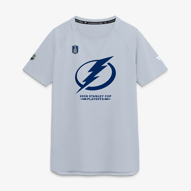 T-shirt authentique de performance professionnelle pour homme Fanatics gris Tampa Bay Lightning, séries éliminatoires la Coupe Stanley 2026
