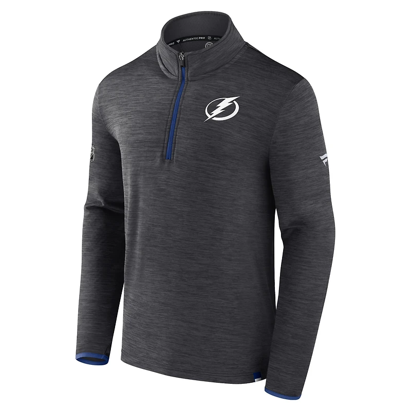 Men's Fanatics  Heather Charcoal Tampa Bay Lightning Authentic Pro Quarter-Zip Pullover Top