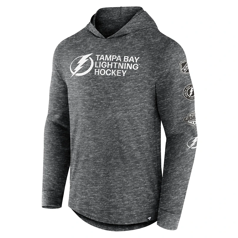 T-shirt à capuche empilé manches longues pour hommes Fanatics Heather Charcoal Tampa Bay Lightning