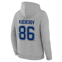 Sweat à capuche authentique avec nom et numéro Stack pour homme Fanatics Nikita Kucherov Steel Tampa Bay Lightning