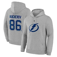 Sweat à capuche authentique avec nom et numéro Stack pour homme Fanatics Nikita Kucherov Steel Tampa Bay Lightning