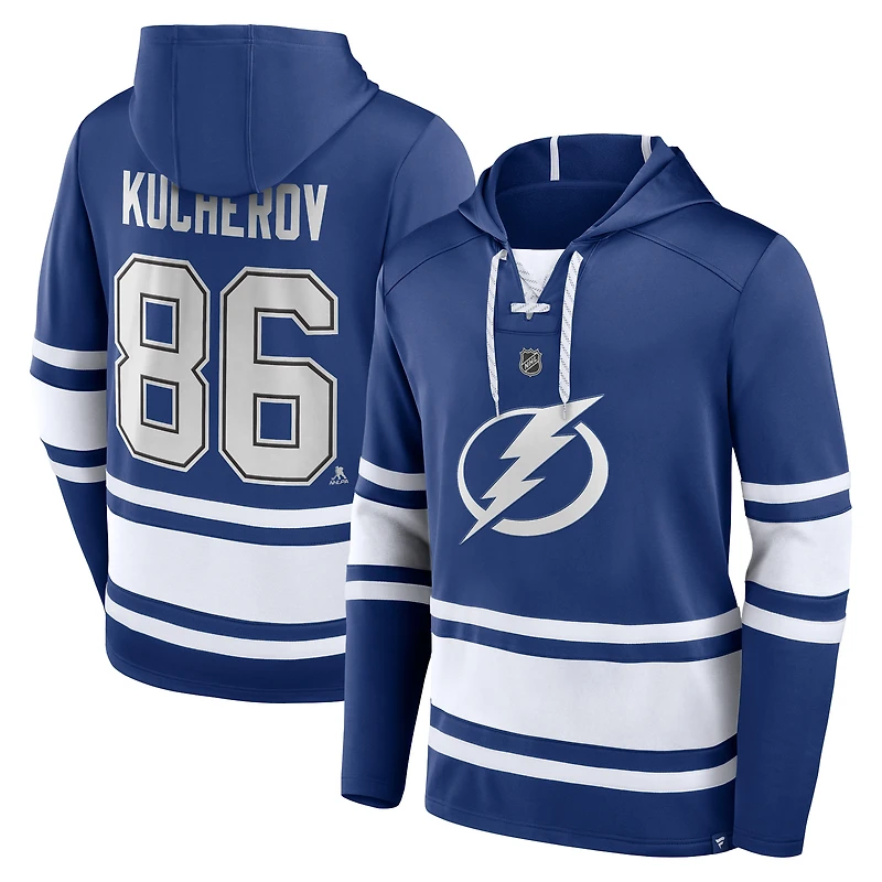 Sweat à capuche lacets avec nom et numéro du Lightning de Tampa Bay Fanatics Nikita Kucherov pour hommes, bleu