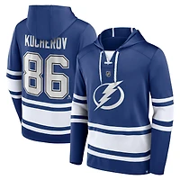 Sweat à capuche lacets avec nom et numéro du Lightning de Tampa Bay Fanatics Nikita Kucherov pour hommes, bleu