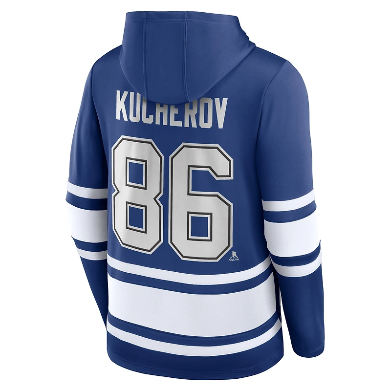 Sweat à capuche lacets avec nom et numéro du Lightning de Tampa Bay Fanatics Nikita Kucherov pour hommes, bleu