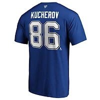 T-shirt authentique avec nom et numéro de pile l'équipe Lightning Tampa Bay Fanatics Nikita Kucherov pour hommes, bleu