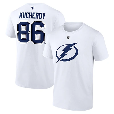 T-shirt blanc authentique pour homme avec nom et numéro de l'équipe Tampa Bay Lightning, Nikita Kucherov, Fanatics