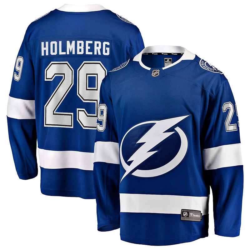 Maillot Pontus Holmberg bleu pour homme, équipe fanatique des Lightning de Tampa Bay, domicile Breakaway