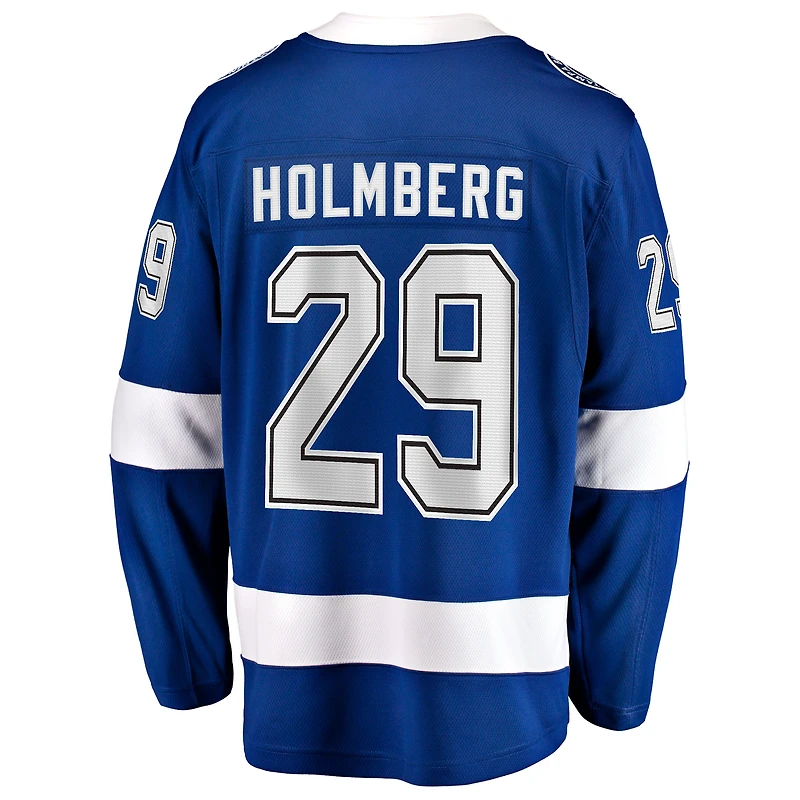 Maillot Pontus Holmberg bleu pour homme, équipe fanatique des Lightning de Tampa Bay, domicile Breakaway
