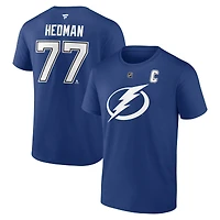 T-shirt bleu authentique Fanatics Victor Hedman pour homme, avec nom et numéro de l'équipe Tampa Bay Lightning