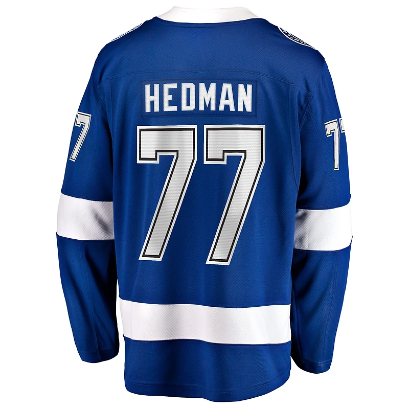 Men's Fanatics Victor Hedman Blue Tampa Bay Lightning Home Captain Patch Breakaway Jersey