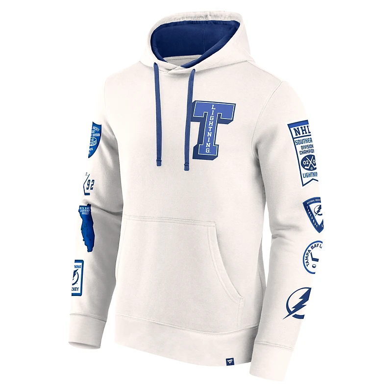 Sweat à capuche en polaire blanc Tampa Bay Lightning Letterman Fanatics pour hommes