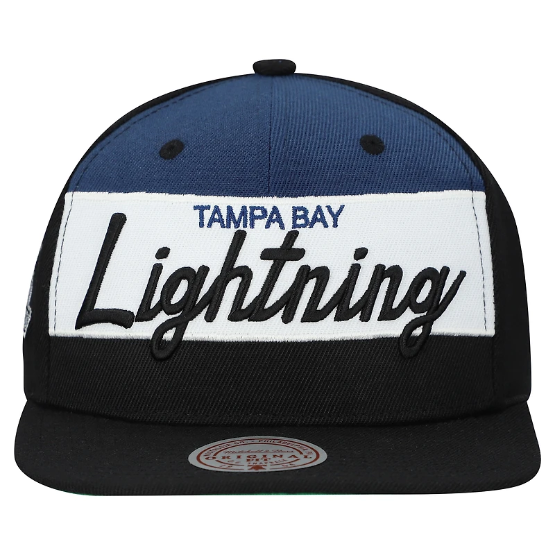 Casquette snapback Mitchell & Ness noire pour homme, logo rétro Tampa Bay Lightning, colorblock.