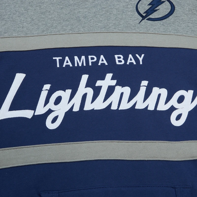 Chandail à capuchon d'entraîneur-chef du Lightning de Tampa Bay bleu/gris Mitchell & Ness pour hommes