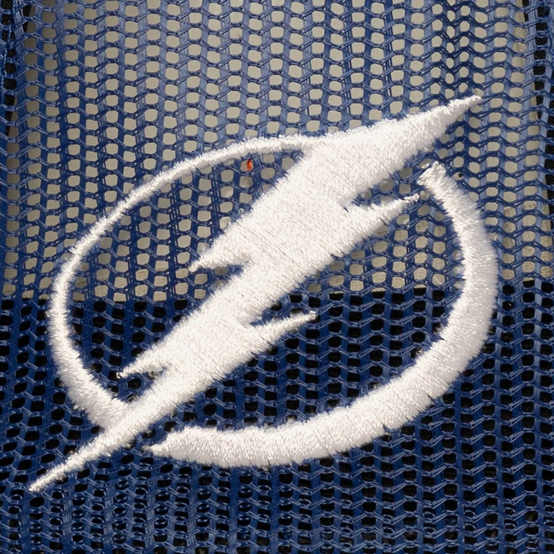 Casquette trucker ajustable Mitchell & Ness bleue pour homme, modèle Tampa Bay Lightning, avec l'entraîneur-chef