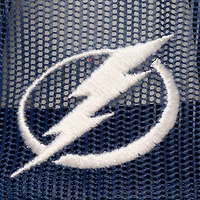 Casquette trucker ajustable Mitchell & Ness bleue pour homme, modèle Tampa Bay Lightning, avec l'entraîneur-chef