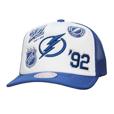 Casquette ajustable blanche/bleue pour homme Mitchell & Ness Tampa Bay Lightning Gridlock Trucker