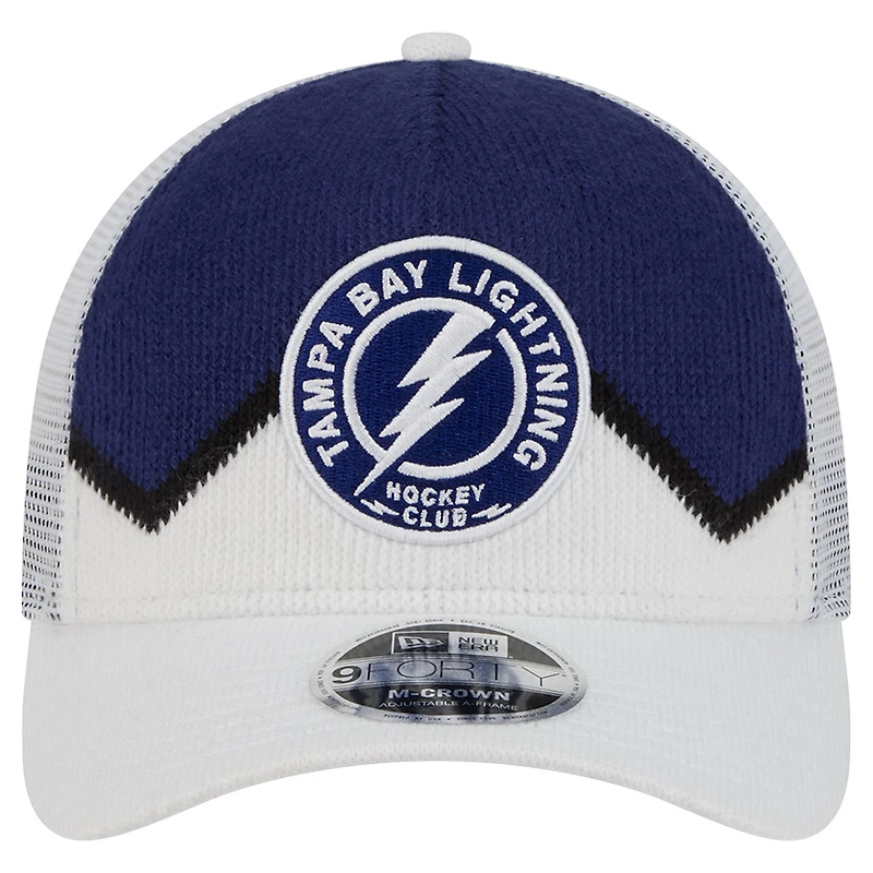 Men's New Era  White/Blue Tampa Bay Lightning Hockey Sock 9FORTY A-Frame M-Crown Adjustable Trucker Hat