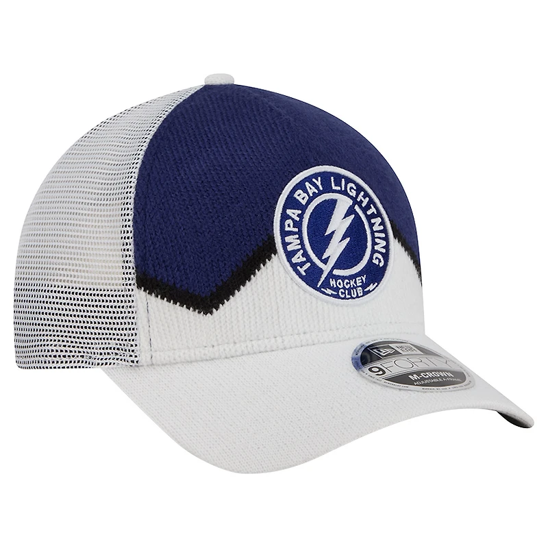 Men's New Era  White/Blue Tampa Bay Lightning Hockey Sock 9FORTY A-Frame M-Crown Adjustable Trucker Hat