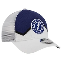 Men's New Era  White/Blue Tampa Bay Lightning Hockey Sock 9FORTY A-Frame M-Crown Adjustable Trucker Hat